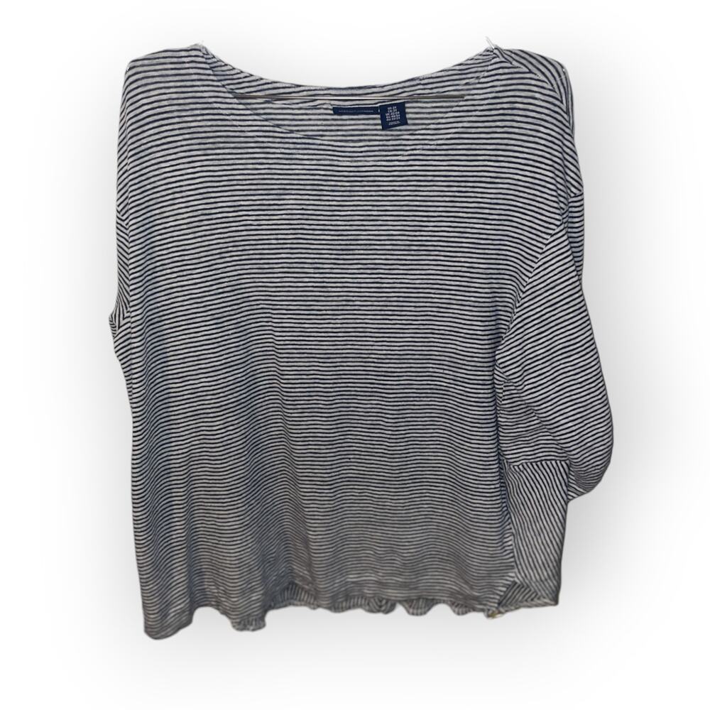 Adrienne Vittadini 100% linen Sz 2xL 3/4 length sleeve striped top
